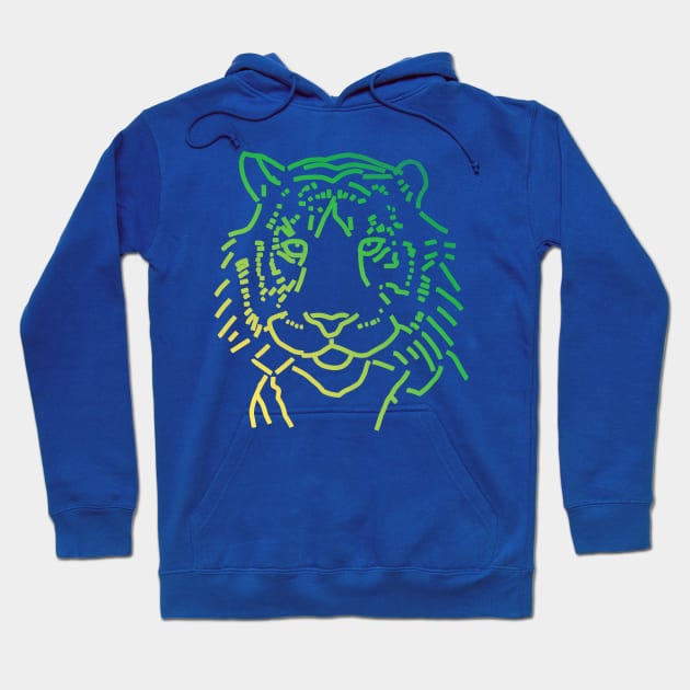 Green Tiger Face Line Art Hoodie by ellenhenryart